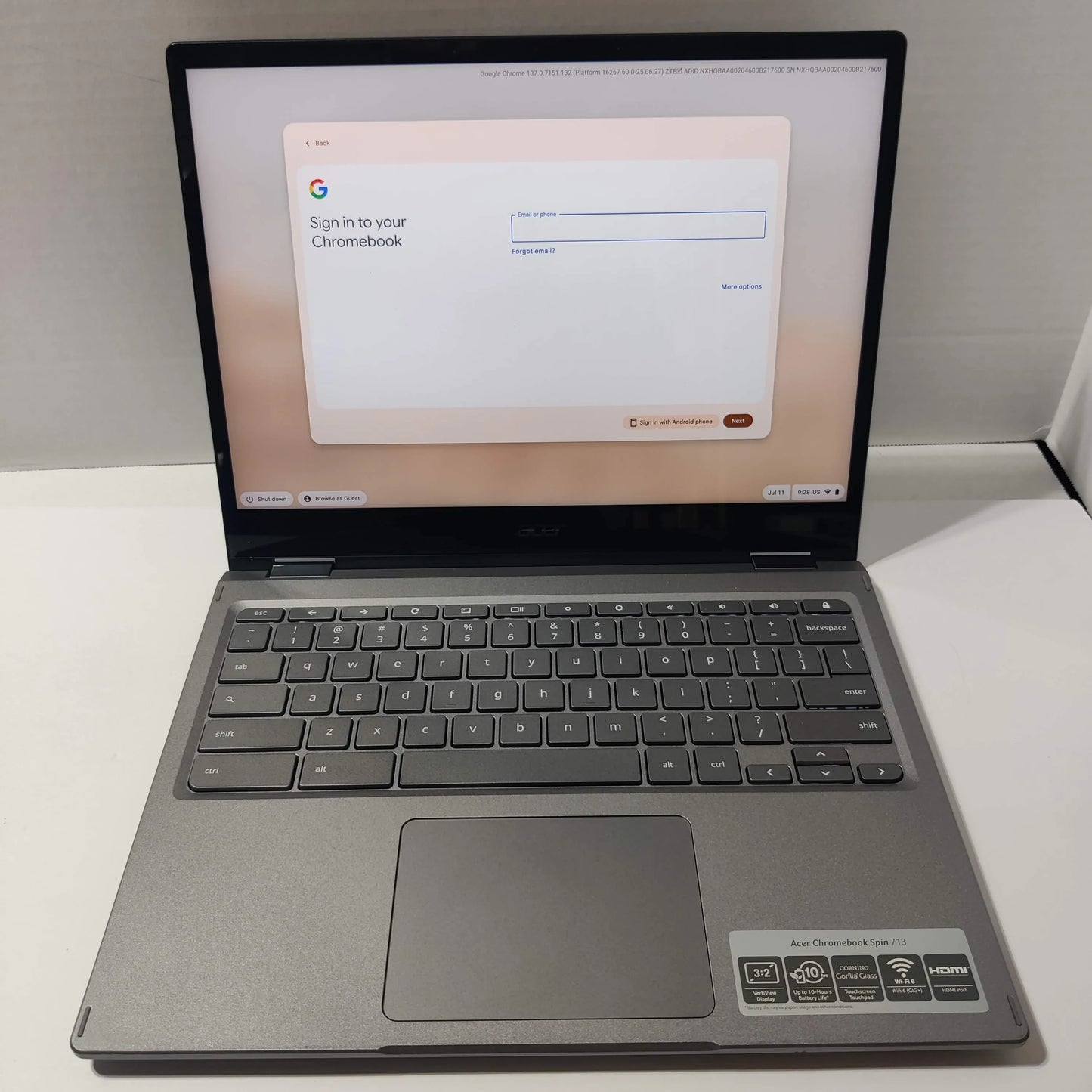 Acer CP713-2W-7700 13.5" Touchscreen 2 in 1 Chromebook Core i7-10510U 16GB 128GB Gray Used Excellent