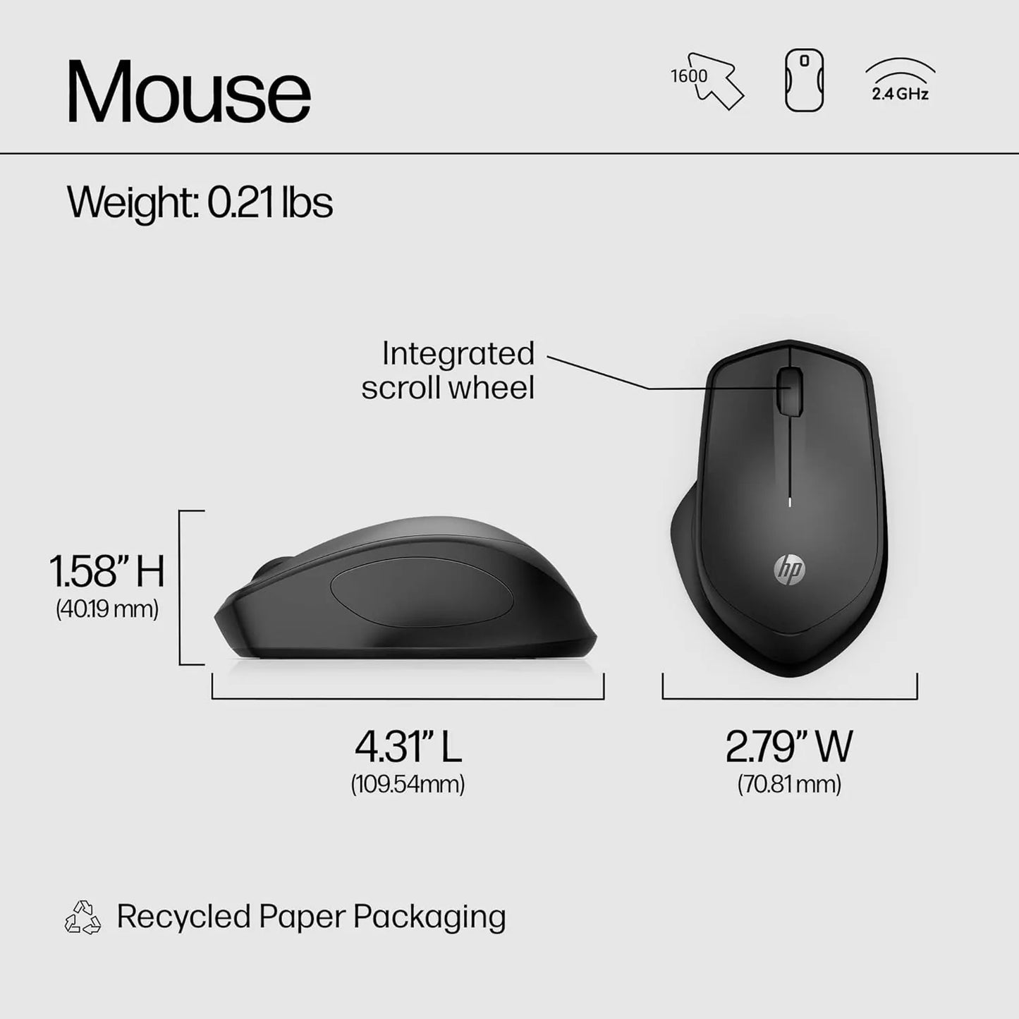 HP 280 Mouse Silent Wireless Mouse Black New