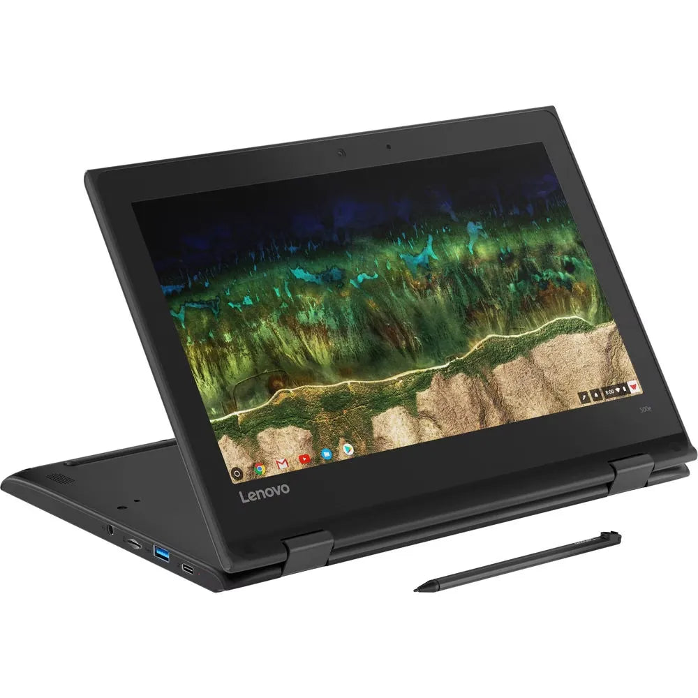 Lenovo 500e Gen 1 11.6" Touchscreen 2 in 1 Chromebook Celeron N3450 4GB 32GB Black