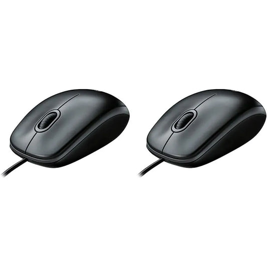 Logitech B100 2-Pack Mouse Corded Mouse, Wired USB Mouse for Computers and Laptops, Right or Left Hand Use Black New