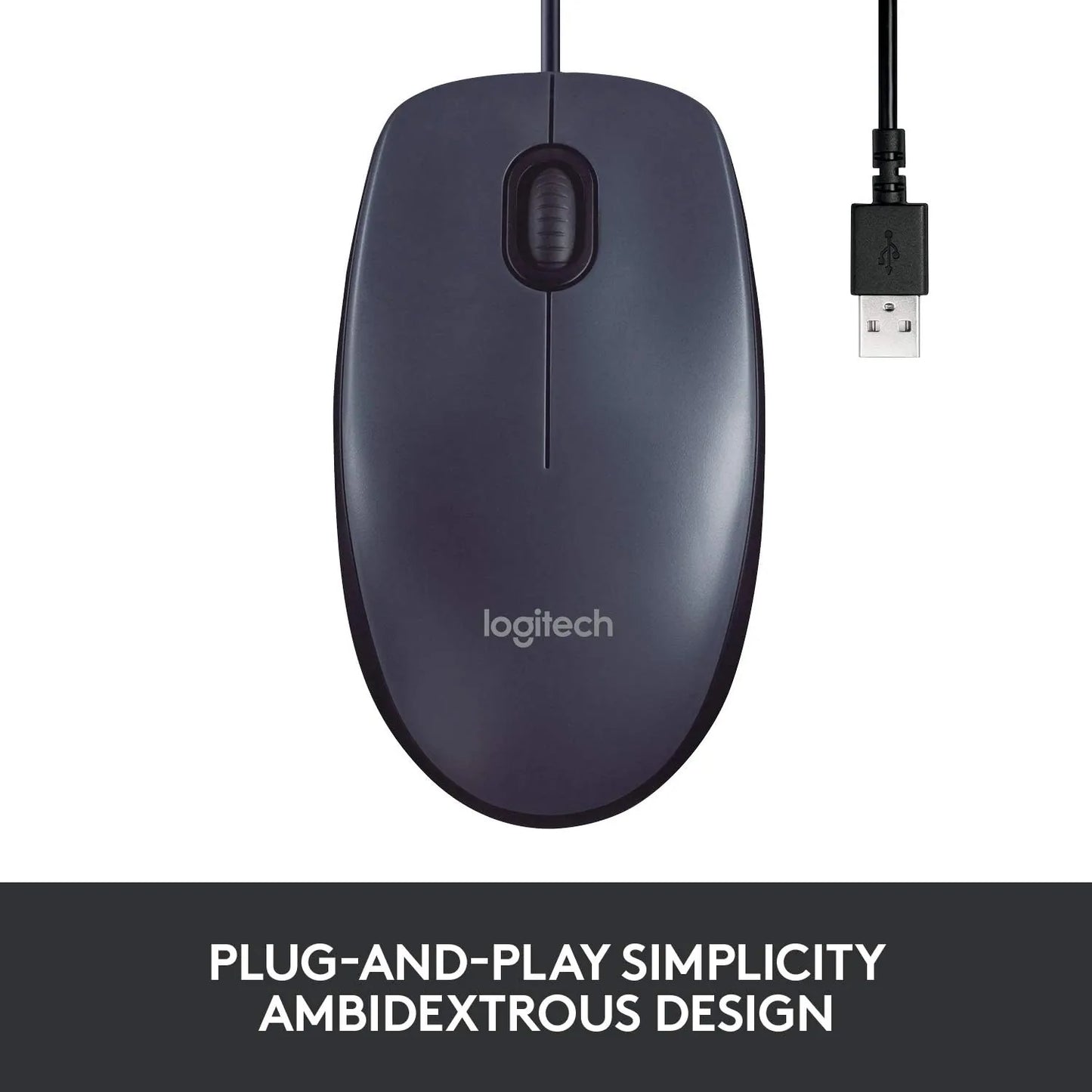 Logitech B100 2-Pack Mouse Corded Mouse, Wired USB Mouse for Computers and Laptops, Right or Left Hand Use Black New