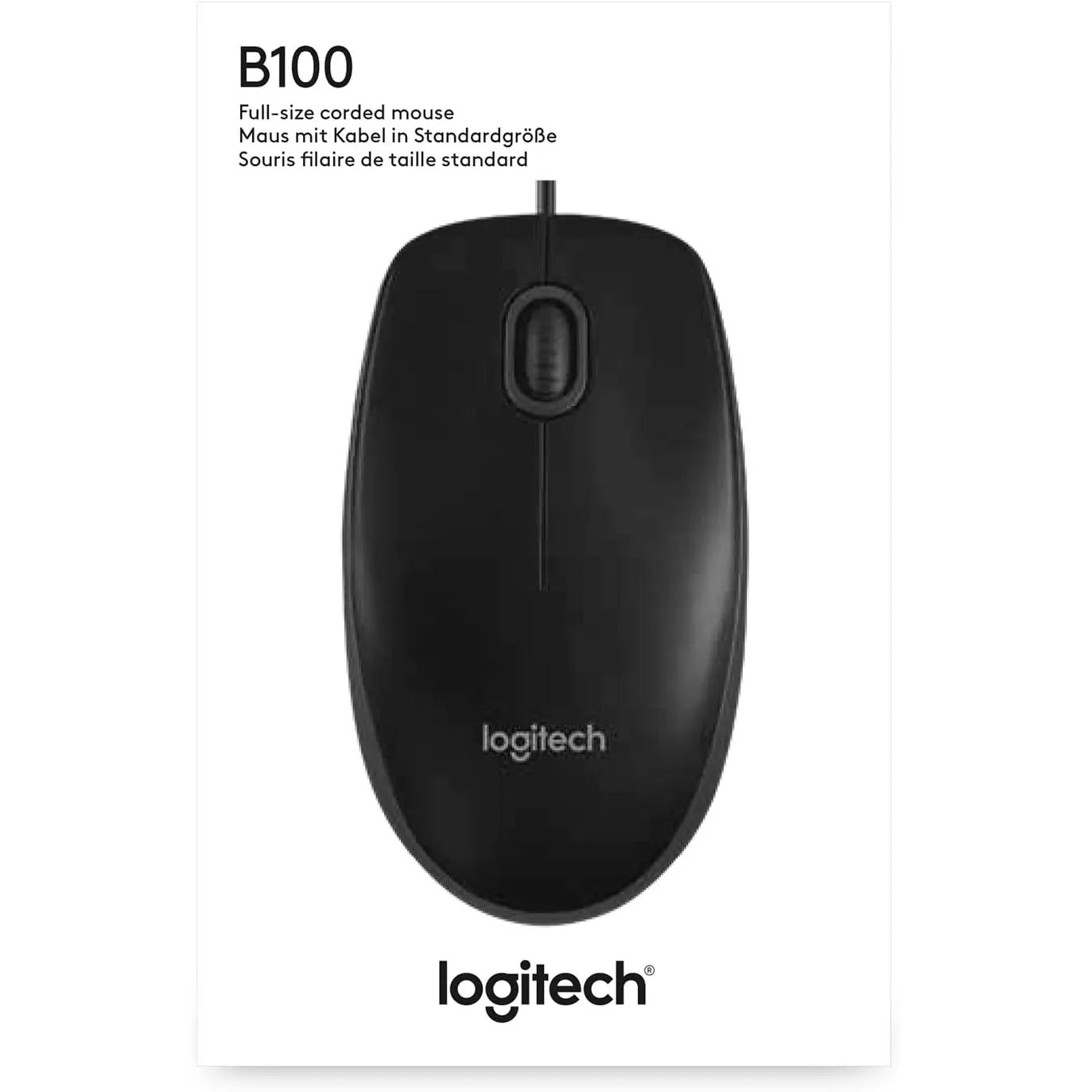 Logitech B100 2-Pack Mouse Corded Mouse, Wired USB Mouse for Computers and Laptops, Right or Left Hand Use Black New