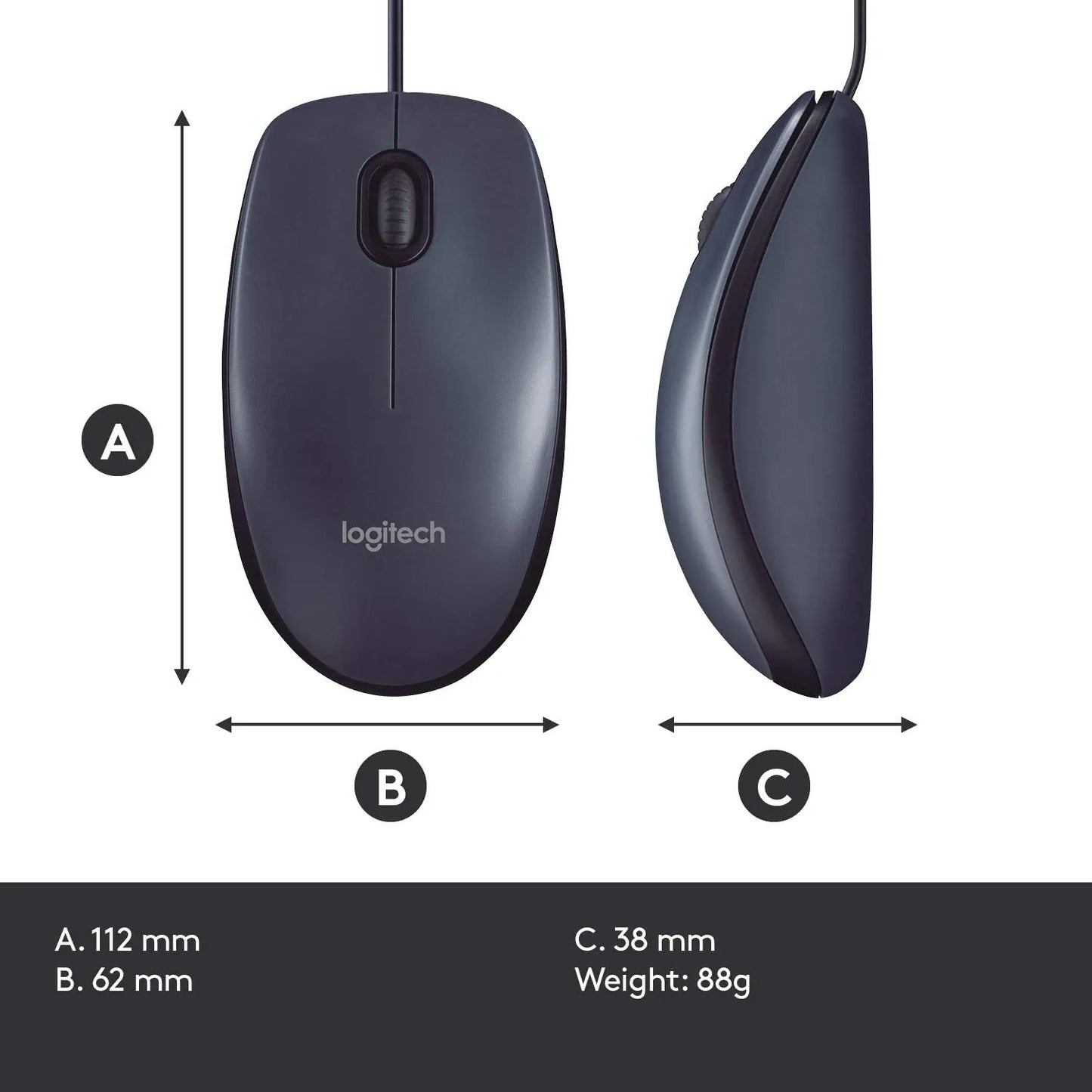 Logitech B100 2-Pack Mouse Corded Mouse, Wired USB Mouse for Computers and Laptops, Right or Left Hand Use Black New