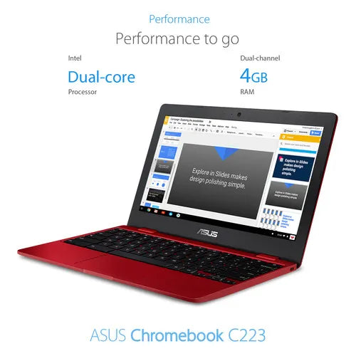 Asus C223 11.6" Chromebook Celeron N3350 4GB 32GB Red