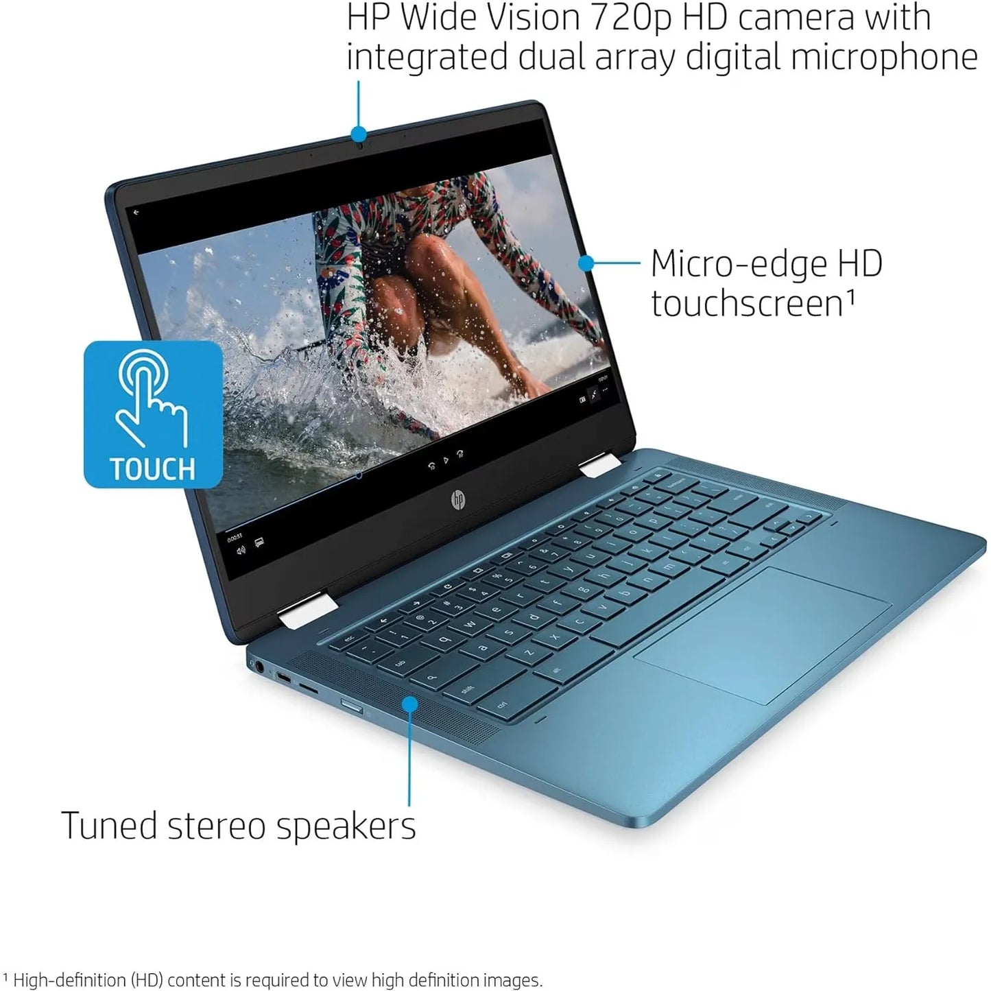 HP x360 14a-ca 14" Touchscreen 2 in 1 Chromebook N4020 4GB 64GB Teal