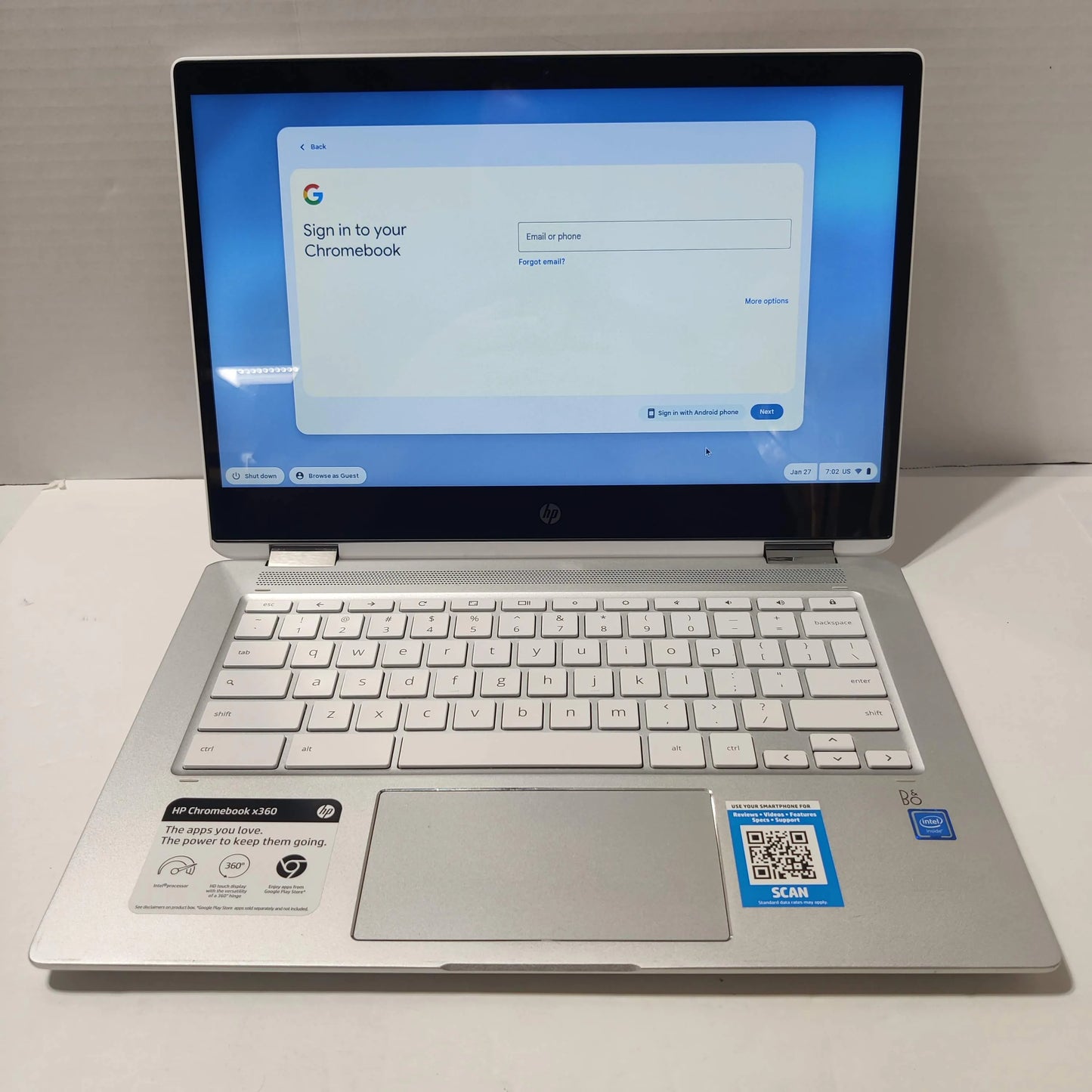 HP x360 14b-ca 14" Touchscreen 2 in 1 Chromebook Celeron N4000 4GB 32GB White/Gray Good